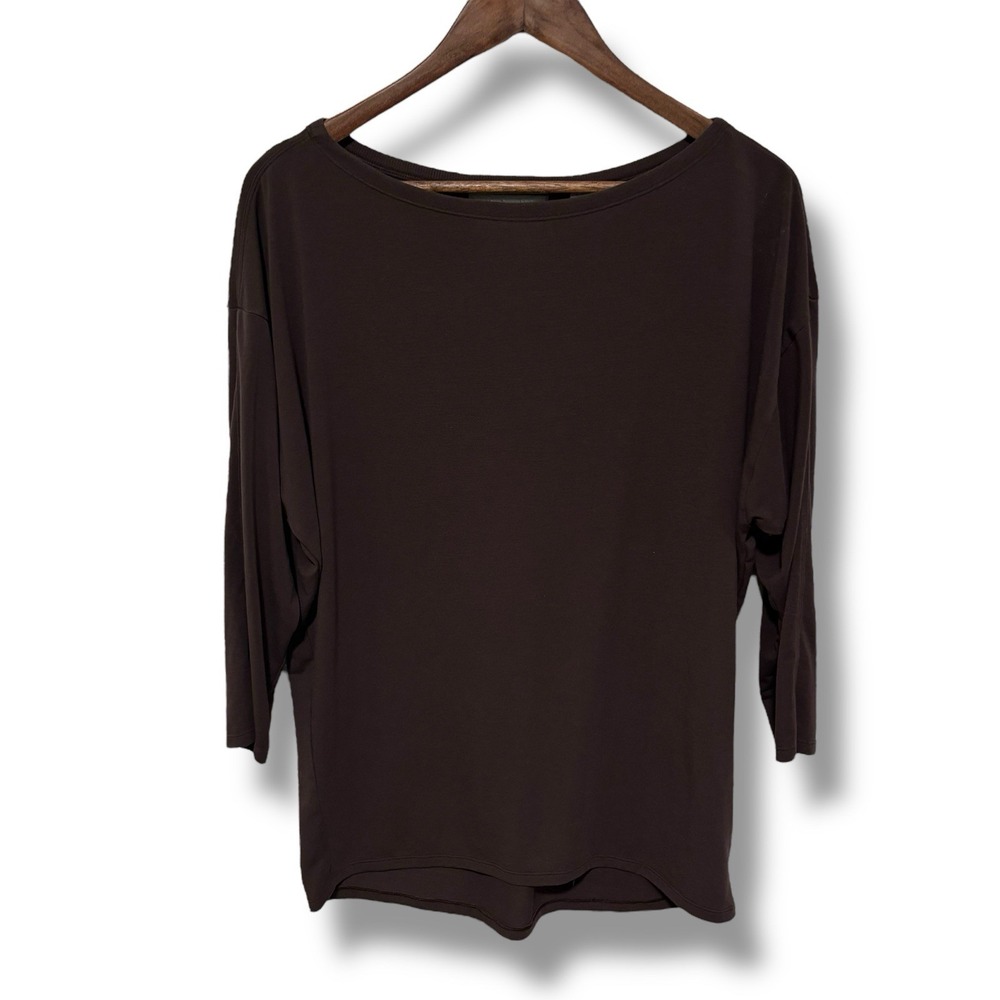 Athleta Women's 3/4 Sleeve Round Neck Shirt Top Brown Size Small 24 x 28